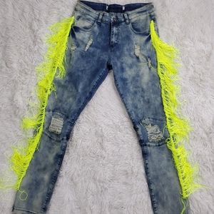 Neon green fringe jeans